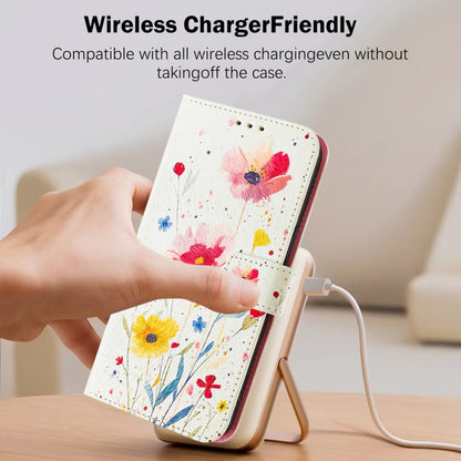 For iPhone 16e Art Colored Drawing Pattern Leather Phone Case(Flowers and plants) - iPhone 16e Cases by buy2fix | Online Shopping UK | buy2fix