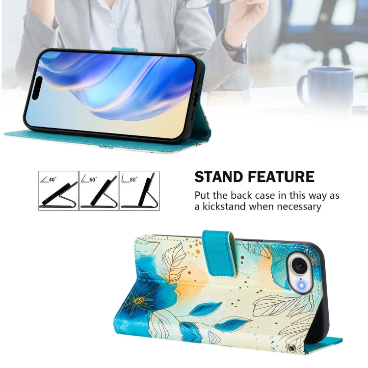 For iPhone 16e Art Colored Drawing Pattern Leather Phone Case(Flowering flowers) - iPhone 16e Cases by buy2fix | Online Shopping UK | buy2fix