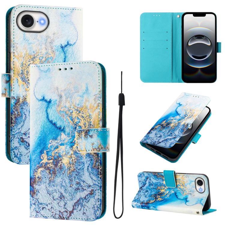 For iPhone 16e Art Colored Drawing Pattern Leather Phone Case(Ocean marble) - iPhone 16e Cases by buy2fix | Online Shopping UK | buy2fix