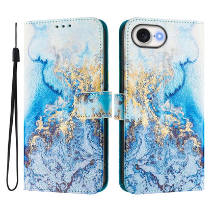 For iPhone 16e Art Colored Drawing Pattern Leather Phone Case(Ocean marble) - iPhone 16e Cases by buy2fix | Online Shopping UK | buy2fix