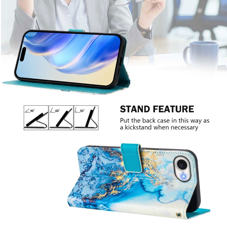 For iPhone 16e Art Colored Drawing Pattern Leather Phone Case(Ocean marble) - iPhone 16e Cases by buy2fix | Online Shopping UK | buy2fix