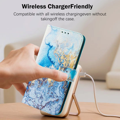 For iPhone 16e Art Colored Drawing Pattern Leather Phone Case(Ocean marble) - iPhone 16e Cases by buy2fix | Online Shopping UK | buy2fix