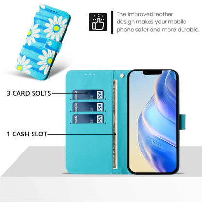 For iPhone 16e Art Colored Drawing Pattern Leather Phone Case(Blue daisy) - iPhone 16e Cases by buy2fix | Online Shopping UK | buy2fix