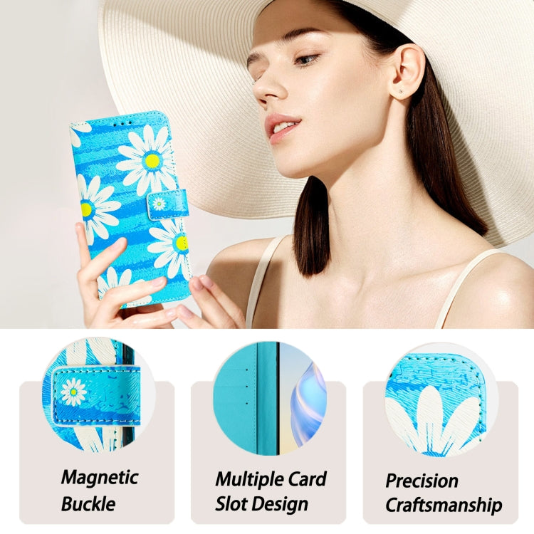 For iPhone 16e Art Colored Drawing Pattern Leather Phone Case(Blue daisy) - iPhone 16e Cases by buy2fix | Online Shopping UK | buy2fix