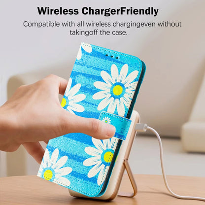 For iPhone 16e Art Colored Drawing Pattern Leather Phone Case(Blue daisy) - iPhone 16e Cases by buy2fix | Online Shopping UK | buy2fix