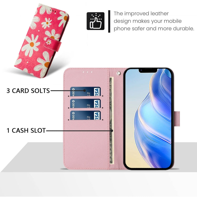 For iPhone 16e Art Colored Drawing Pattern Leather Phone Case(Pink daisy) - iPhone 16e Cases by buy2fix | Online Shopping UK | buy2fix