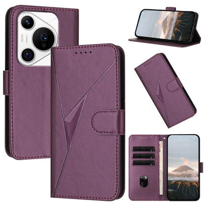 For Huawei Pura 70 Pro / Pura 70 Ultra Triangle Pattern Buckle Clasp Leather Phone Case(Dark Purple) by buy2fix