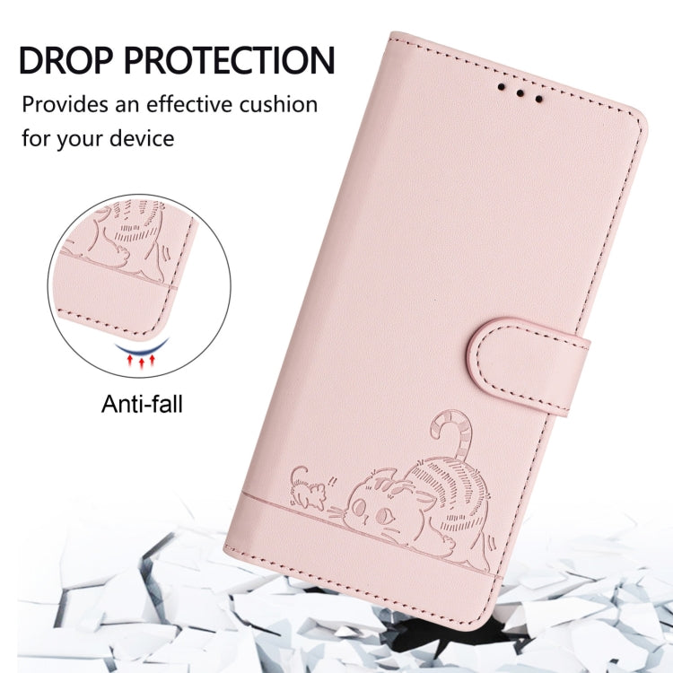 For Boost Mobile Celero 5G 2024 Cat Rat Embossed RFID Leather Phone Case with Lanyard(Pink) - More Brand by buy2fix | Online Shopping UK | buy2fix