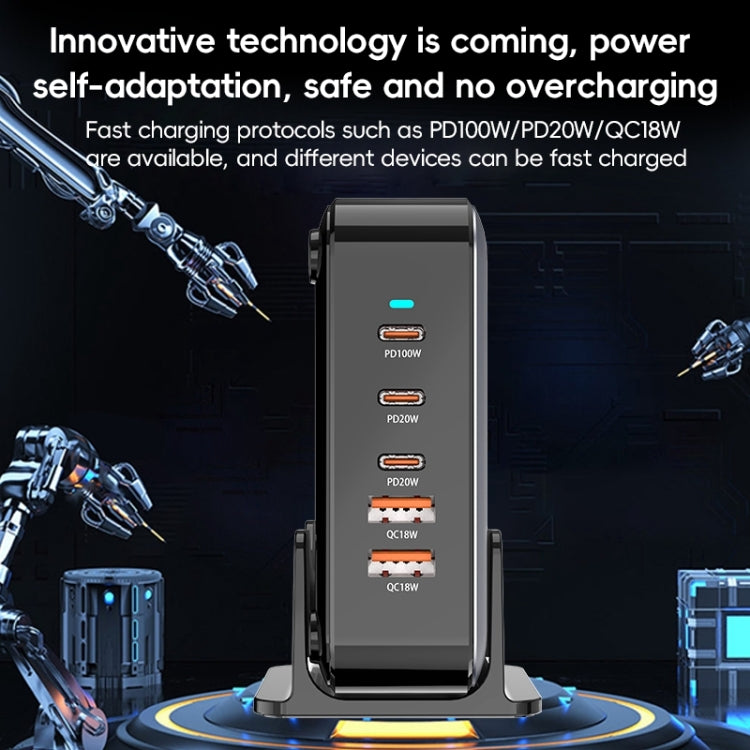 200W GaN 3 Type-C 2 USB Multi Ports Sharing Desktop Charger, Plug:EU Plug(Grey) - Multifunction Charger by buy2fix | Online Shopping UK | buy2fix