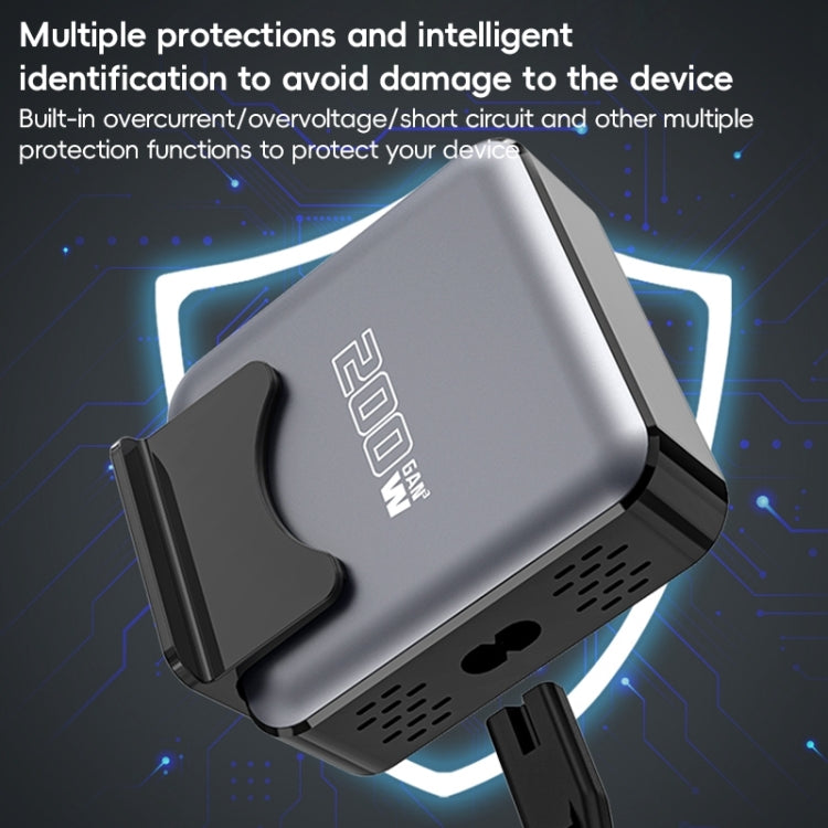 200W GaN 3 Type-C 2 USB Multi Ports Sharing Desktop Charger, Plug:UK Plug(Grey) - Multifunction Charger by buy2fix | Online Shopping UK | buy2fix