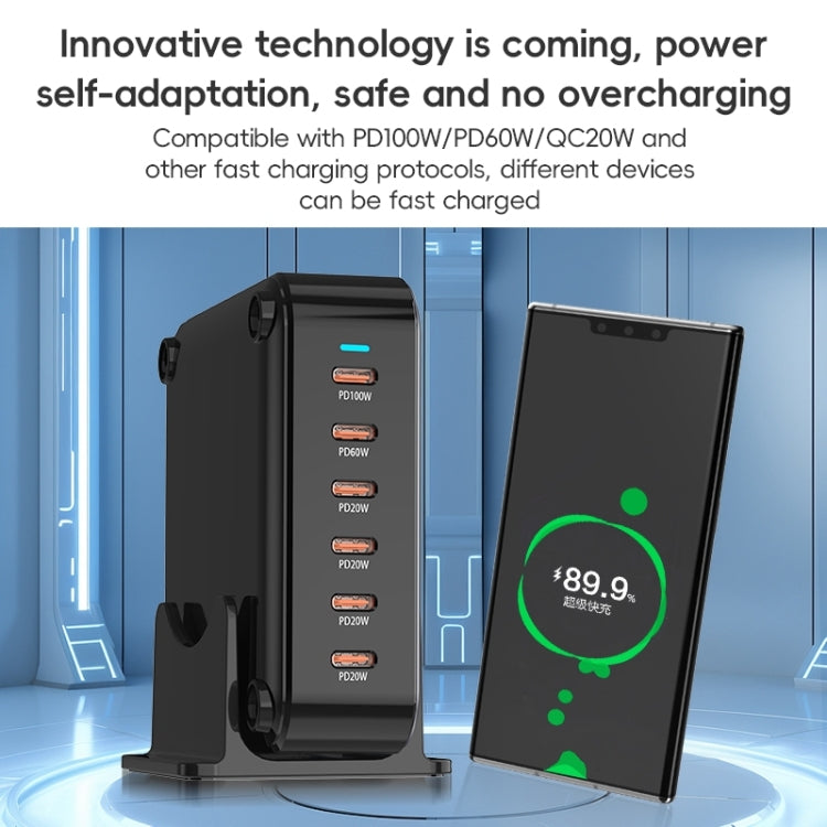 240W GaN 6-Ports USB-C / Type-C Multi Sharing Desktop Charger, Plug:EU Plug(Grey) - Multifunction Charger by buy2fix | Online Shopping UK | buy2fix