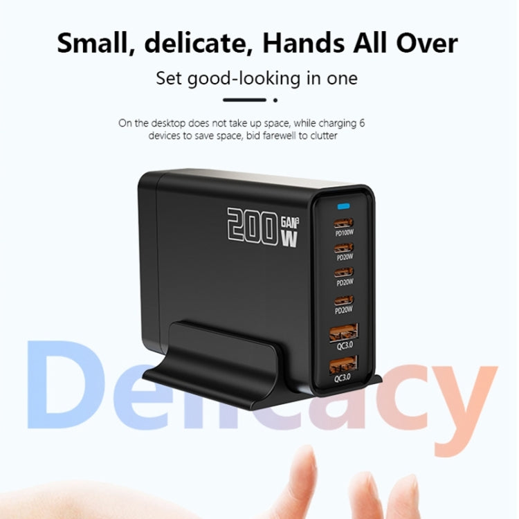 200W GaN 4 Type-C 2 USB Multi Ports Sharing Desktop Charger, Plug:US Plug(Black) - Multifunction Charger by buy2fix | Online Shopping UK | buy2fix