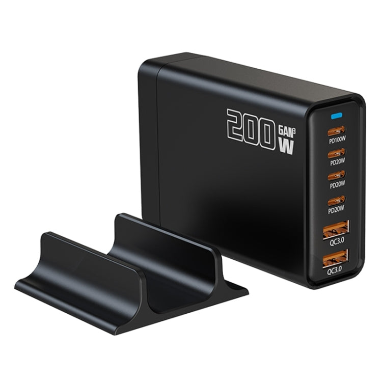 200W GaN 4 Type-C 2 USB Multi Ports Sharing Desktop Charger, Plug:UK Plug(Black) - Multifunction Charger by buy2fix | Online Shopping UK | buy2fix