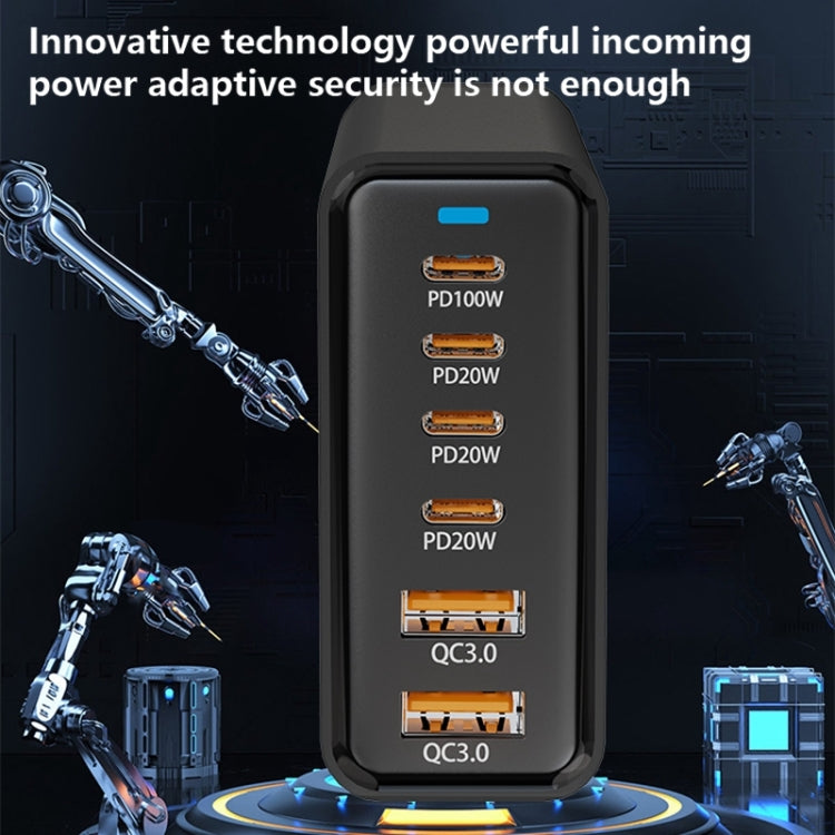 200W GaN 4 Type-C 2 USB Multi Ports Sharing Desktop Charger, Plug:UK Plug(Black) - Multifunction Charger by buy2fix | Online Shopping UK | buy2fix