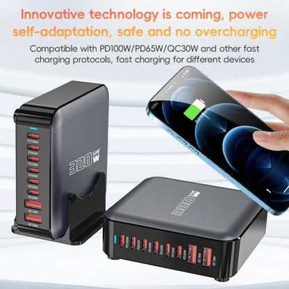 320W GaN 6 Type-C 2 USB Multi Ports Sharing Desktop Charger, Plug:UK Plug(Grey) - Multifunction Charger by buy2fix | Online Shopping UK | buy2fix