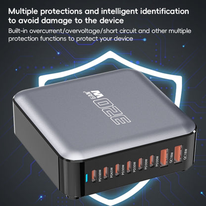 320W GaN 6 Type-C 2 USB Multi Ports Sharing Desktop Charger, Plug:UK Plug(Grey) - Multifunction Charger by buy2fix | Online Shopping UK | buy2fix