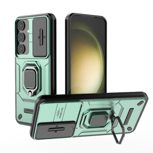 For Samsung Galaxy S25+ 5G Sliding Camshield TPU + PC Shockproof Phone Case with Holder(Green) by buy2fix