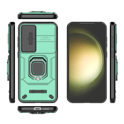 For Samsung Galaxy S25+ 5G Sliding Camshield TPU + PC Shockproof Phone Case with Holder(Green) by buy2fix