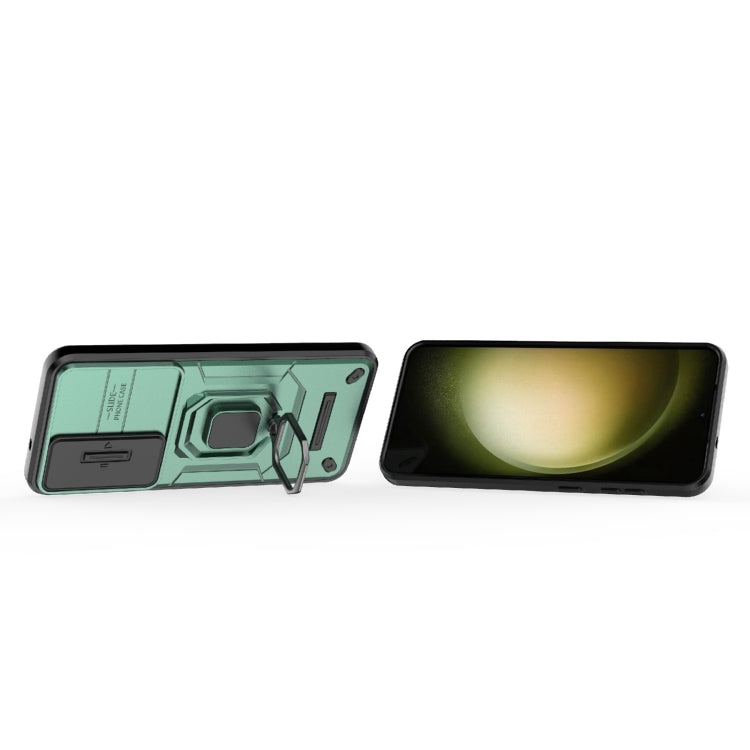 For Samsung Galaxy S25+ 5G Sliding Camshield TPU + PC Shockproof Phone Case with Holder(Green) by buy2fix
