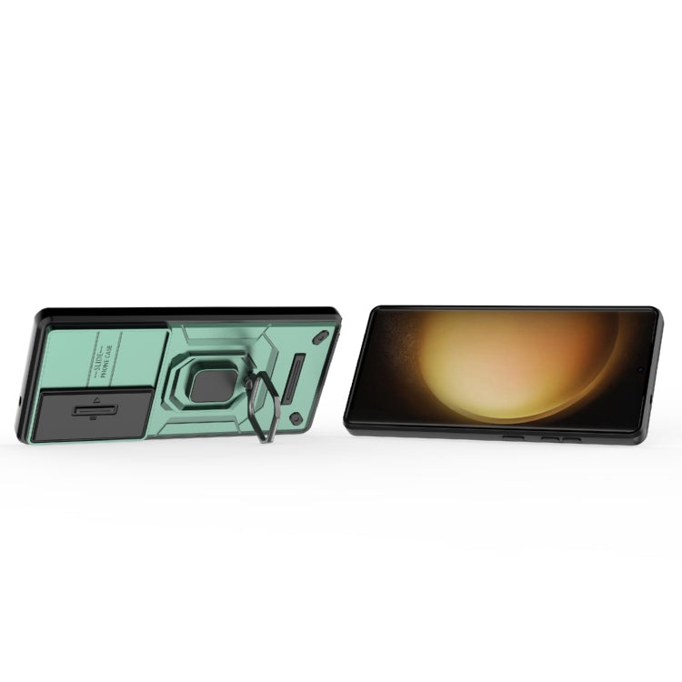 For Samsung Galaxy S25 Ultra 5G Sliding Camshield TPU + PC Shockproof Phone Case with Holder(Green) by buy2fix