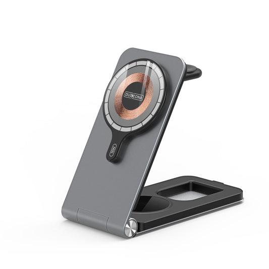 DUZZONA W22 15W 3 in 1 Foldable Magnetic Wireless Charging Stand(Grey) - Wireless Charger by DUZZONA | Online Shopping UK | buy2fix