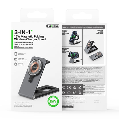 DUZZONA W22 15W 3 in 1 Foldable Magnetic Wireless Charging Stand(Grey) - Wireless Charger by DUZZONA | Online Shopping UK | buy2fix