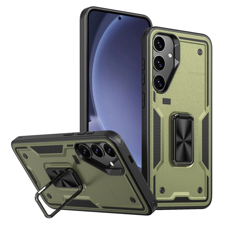 For Samsung Galaxy S25+ 5G Ring Holder PC Hybrid TPU Phone Case(Olive Green) - Galaxy S25+ 5G Cases by buy2fix | Online Shopping UK | buy2fix