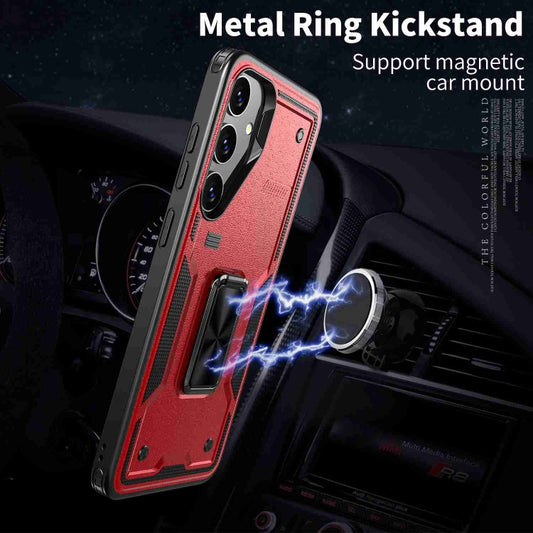 For Samsung Galaxy S25+ 5G Ring Holder PC Hybrid TPU Phone Case(Red) by buy2fix