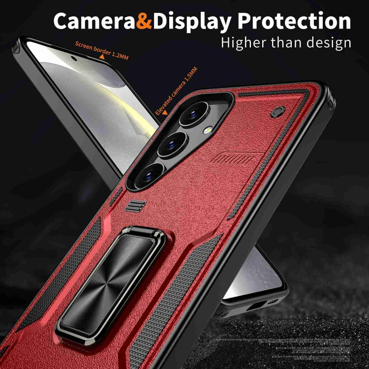 For Samsung Galaxy S25 Ultra 5G Ring Holder PC Hybrid TPU Phone Case(Red) by buy2fix