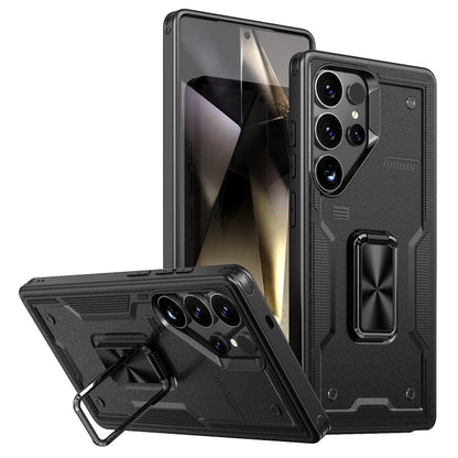 For Samsung Galaxy S25 Ultra 5G Ring Holder PC Hybrid TPU Phone Case(Black) by buy2fix