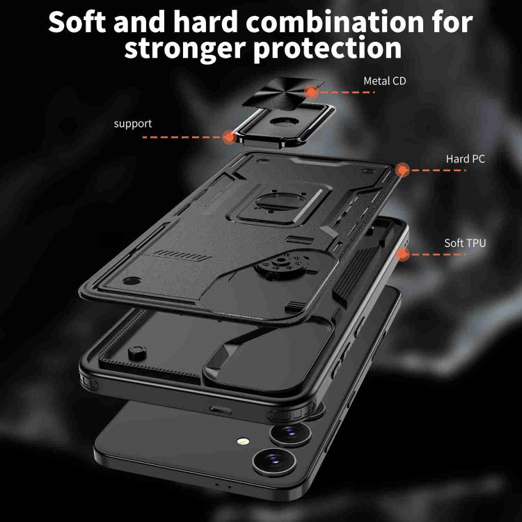 For Samsung Galaxy S25 Ultra 5G Ring Holder PC Hybrid TPU Phone Case(Black) by buy2fix