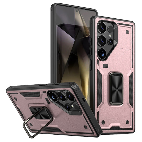 For Samsung Galaxy S25 Ultra 5G Ring Holder PC Hybrid TPU Phone Case(Rose Gold)