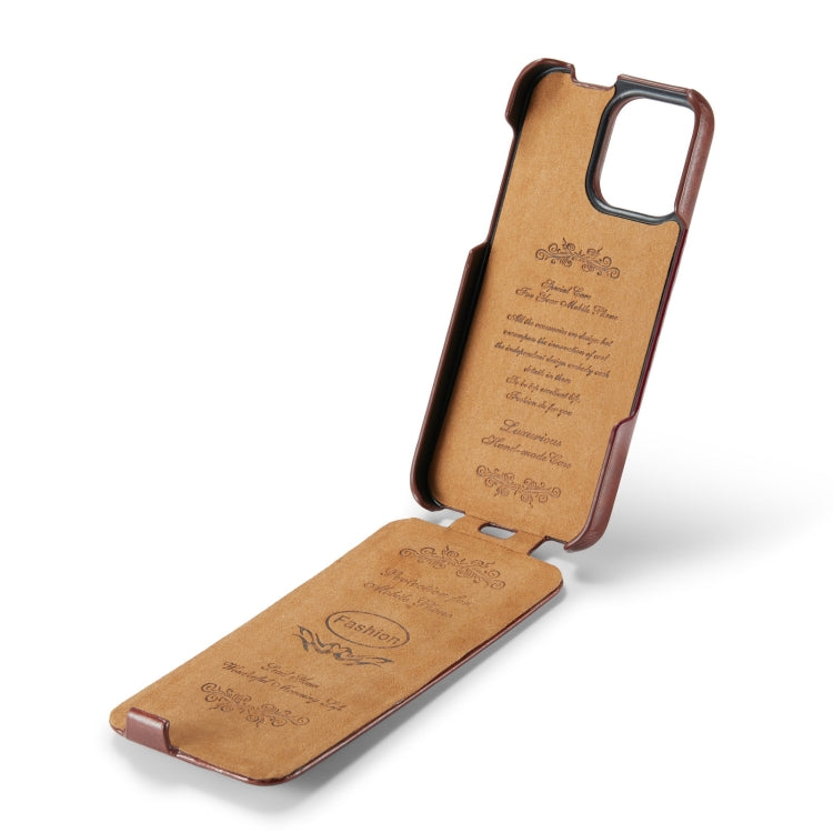 For iPhone 16 Pro Max Fierre Shann 64 Texture Vertical Flip PU Leather Phone Case(Brown) by FIERRE SHANN