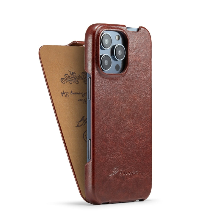 For iPhone 16 Pro Max Fierre Shann 64 Texture Vertical Flip PU Leather Phone Case(Brown) by FIERRE SHANN