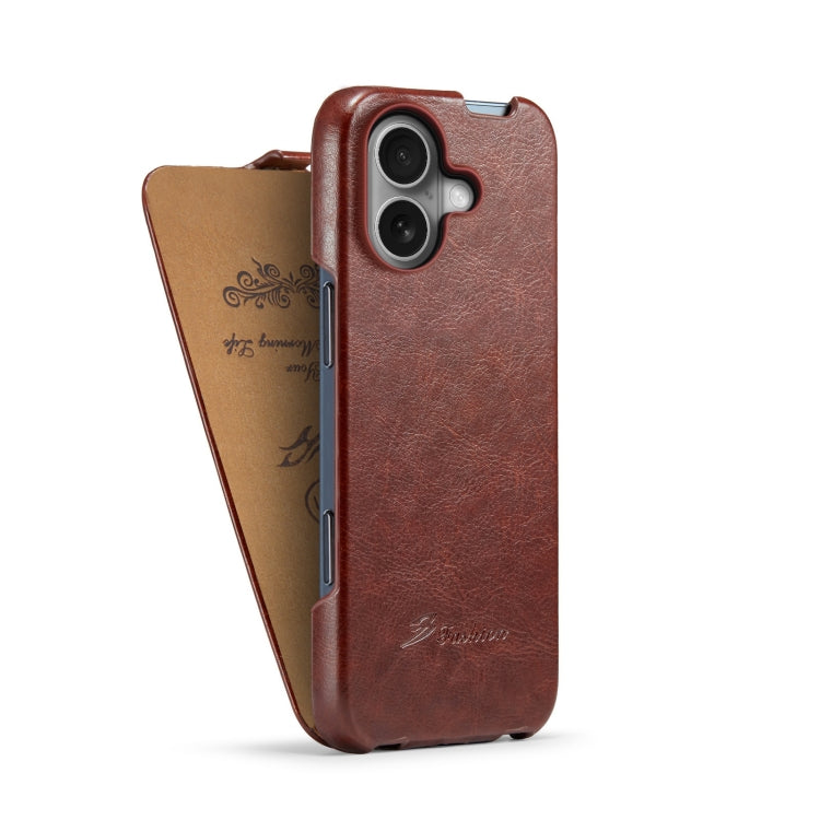 For iPhone 16 Plus Fierre Shann 64 Texture Vertical Flip PU Leather Phone Case(Brown) by FIERRE SHANN