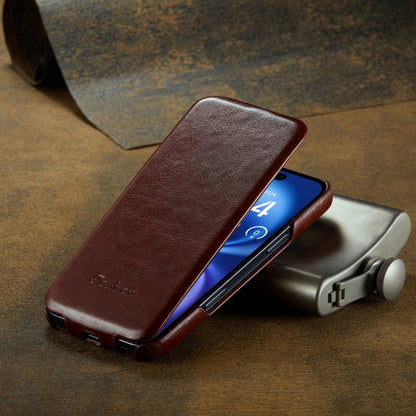 For iPhone 16 Plus Fierre Shann 64 Texture Vertical Flip PU Leather Phone Case(Brown) by FIERRE SHANN