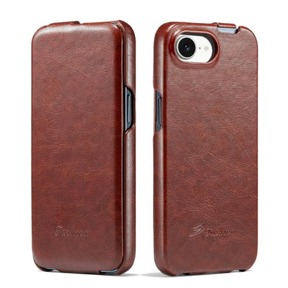 For iPhone 16e Fierre Shann 64 Texture Vertical Flip PU Leather Phone Case(Brown) - iPhone 16e Cases by FIERRE SHANN | Online Shopping UK | buy2fix