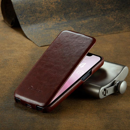 For iPhone 16e Fierre Shann 64 Texture Vertical Flip PU Leather Phone Case(Brown) - iPhone 16e Cases by FIERRE SHANN | Online Shopping UK | buy2fix