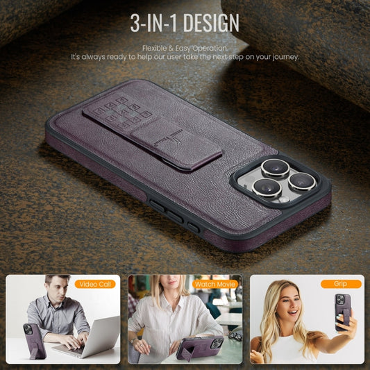 For iPhone 16 Pro Max Fierre Shann Oil Wax Cow Leather Holder Back Phone Case(Purple) by FIERRE SHANN