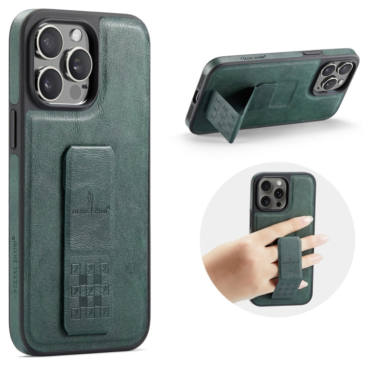 For iPhone 15 Pro Max Fierre Shann Oil Wax Cow Leather Holder Back Phone Case(Green) - iPhone 15 Pro Max Cases by FIERRE SHANN | Online Shopping UK | buy2fix
