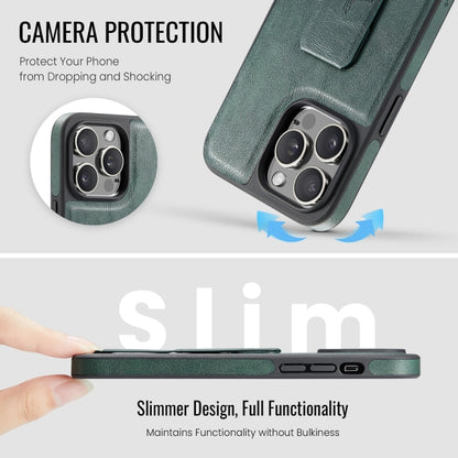 For iPhone 15 Pro Max Fierre Shann Oil Wax Cow Leather Holder Back Phone Case(Green) - iPhone 15 Pro Max Cases by FIERRE SHANN | Online Shopping UK | buy2fix