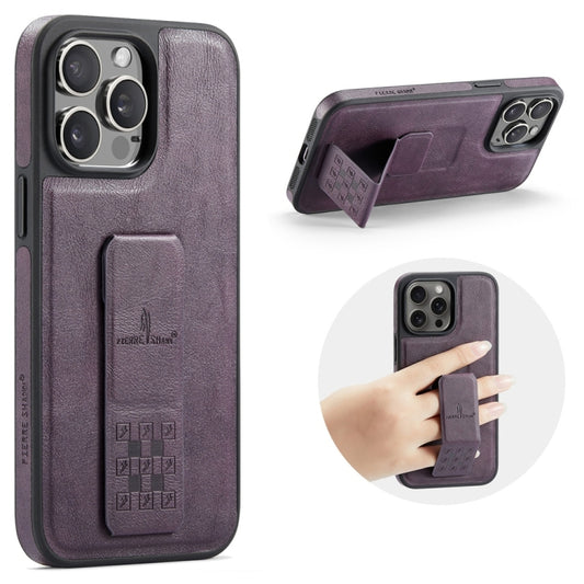 For iPhone 15 Pro Max Fierre Shann Oil Wax Cow Leather Holder Back Phone Case(Purple) - iPhone 15 Pro Max Cases by FIERRE SHANN | Online Shopping UK | buy2fix