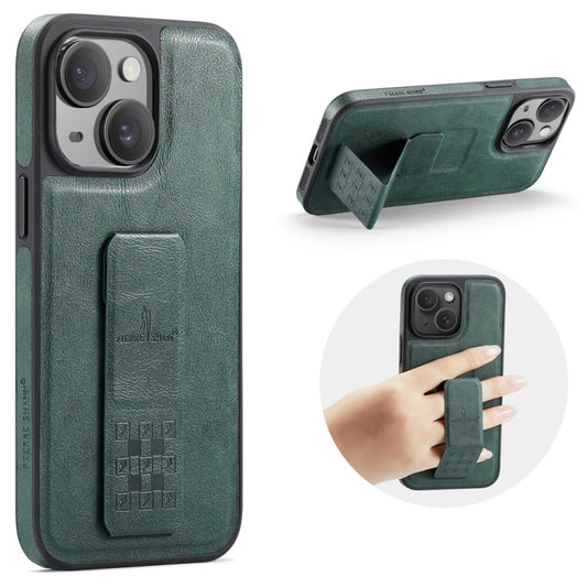 For iPhone 15 Plus Fierre Shann Oil Wax Cow Leather Holder Back Phone Case(Green) - iPhone 15 Plus Cases by FIERRE SHANN | Online Shopping UK | buy2fix