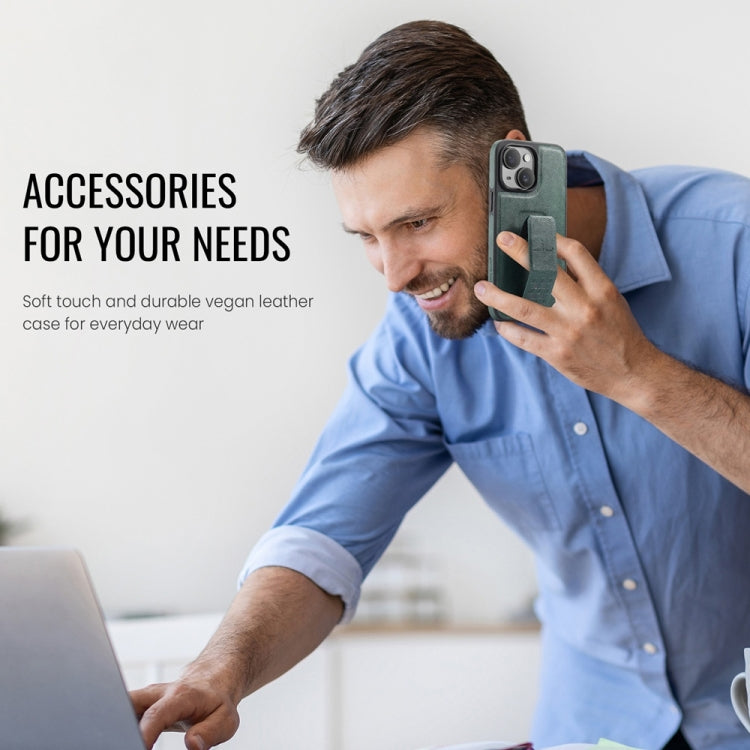 For iPhone 15 Plus Fierre Shann Oil Wax Cow Leather Holder Back Phone Case(Green) - iPhone 15 Plus Cases by FIERRE SHANN | Online Shopping UK | buy2fix