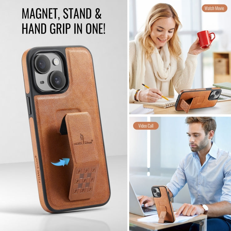 For iPhone 15 Plus Fierre Shann Oil Wax Cow Leather Holder Back Phone Case(Brown) - iPhone 15 Plus Cases by FIERRE SHANN | Online Shopping UK | buy2fix