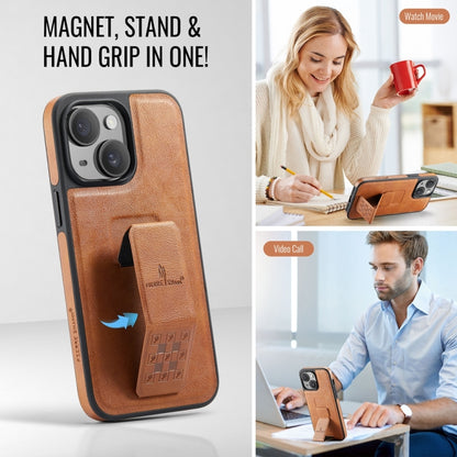 For iPhone 15 Plus Fierre Shann Oil Wax Cow Leather Holder Back Phone Case(Brown) - iPhone 15 Plus Cases by FIERRE SHANN | Online Shopping UK | buy2fix