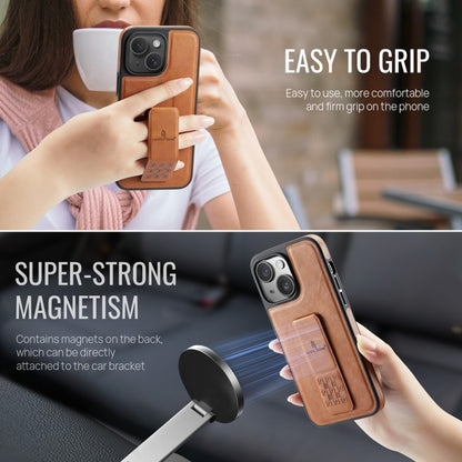 For iPhone 15 Fierre Shann Oil Wax Cow Leather Holder Back Phone Case(Brown) - iPhone 15 Cases by FIERRE SHANN | Online Shopping UK | buy2fix