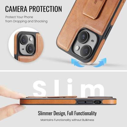 For iPhone 14 Plus Fierre Shann Oil Wax Cow Leather Holder Back Phone Case(Brown) - iPhone 14 Plus Cases by FIERRE SHANN | Online Shopping UK | buy2fix