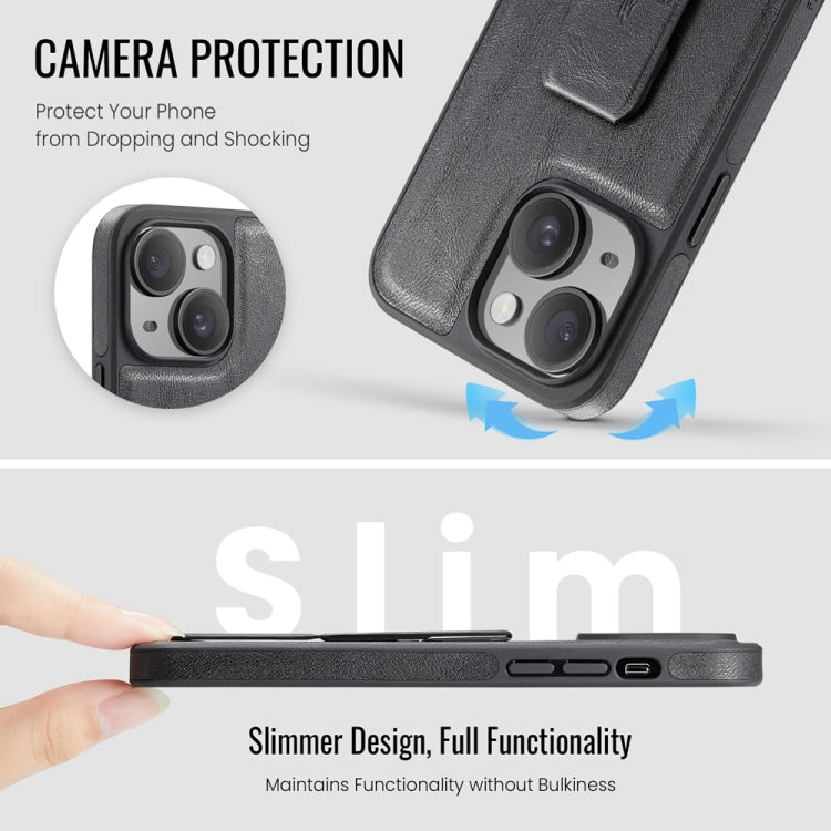 For iPhone 14 Fierre Shann Oil Wax Cow Leather Holder Back Phone Case(Black) - iPhone 14 Cases by FIERRE SHANN | Online Shopping UK | buy2fix