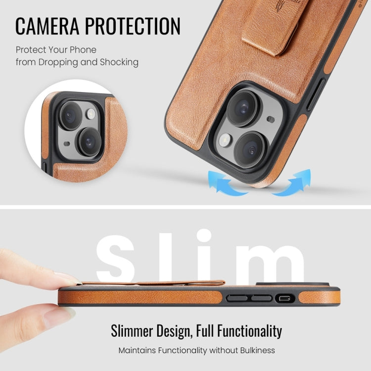 For iPhone 14 Fierre Shann Oil Wax Cow Leather Holder Back Phone Case(Brown) - iPhone 14 Cases by FIERRE SHANN | Online Shopping UK | buy2fix